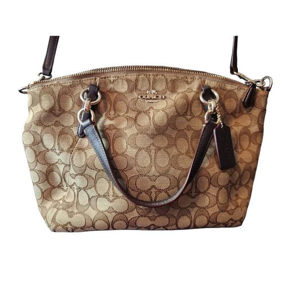 Coach Kelsey satchel handbag khaki brown purse top handle shoulder crossbody - Picture 1 of 16